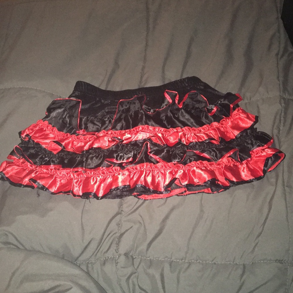Red and black costume skirt.